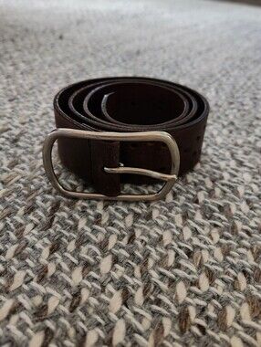 Vintage J. Crew Dark Brown Leather Belt with Silver Buckle